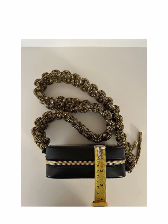 Kara Handbags - Black Crossbody Camera Bag with Decorative Gold Rope Strap